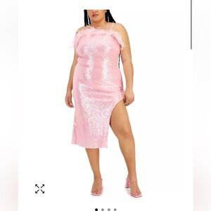 Pink Sequin Dress with feather trim